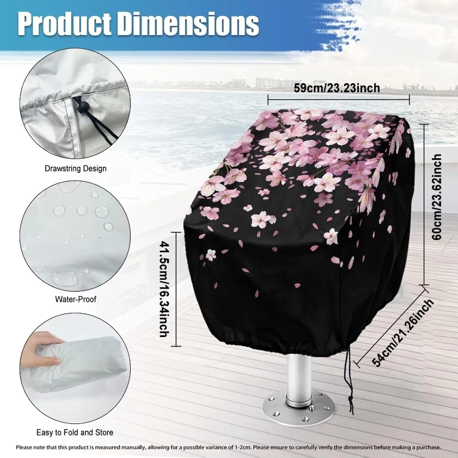 Boat Folding Seat Cover Waterproof Weather Resistant Material Fishing Chair Cover with Cherry Blossom Print Full Length Protection for Your Boat Seat Cover 2 Pack