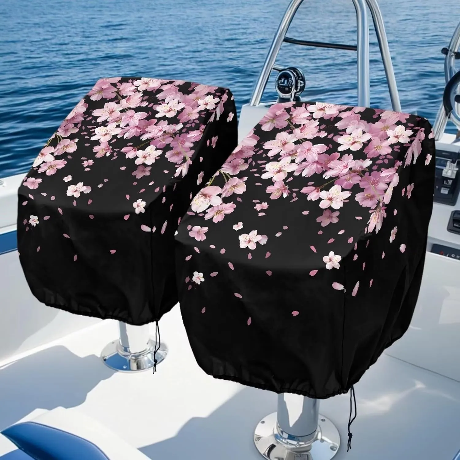 Boat Folding Seat Cover Waterproof Weather Resistant Material Fishing Chair Cover with Cherry Blossom Print Full Length Protection for Your Boat Seat Cover 2 Pack