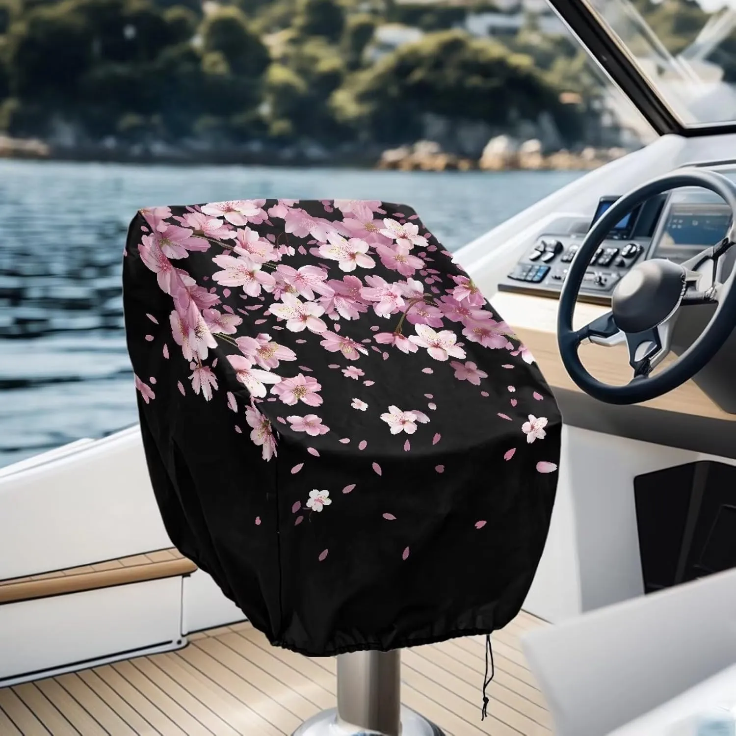 Boat Folding Seat Cover Waterproof Weather Resistant Material Fishing Chair Cover with Cherry Blossom Print Full Length Protection for Your Boat Seat Cover 2 Pack