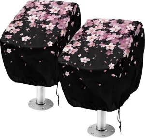 Boat Folding Seat Cover Waterproof Weather Resistant Material Fishing Chair Cover with Cherry Blossom Print Full Length Protection for Your Boat Seat Cover 2 Pack