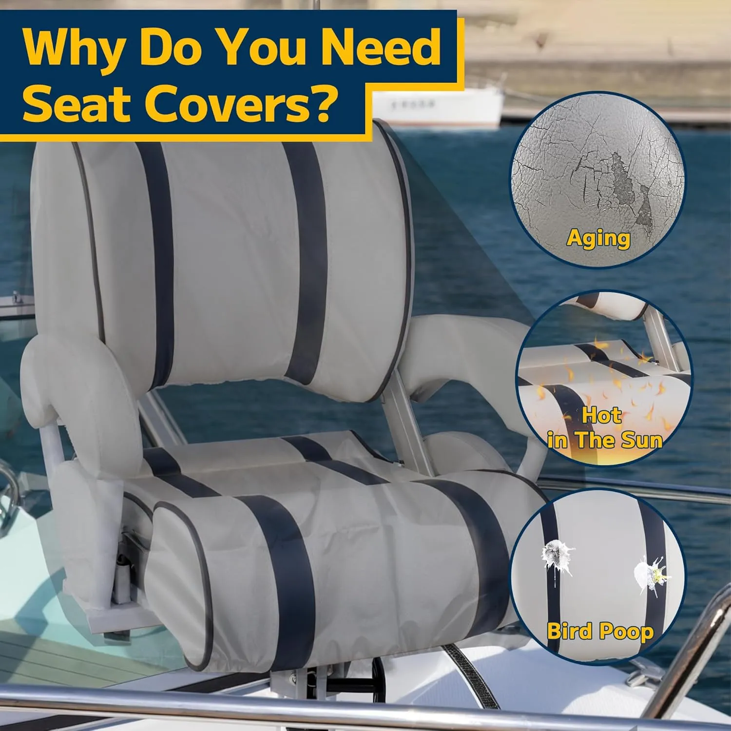 Boat Seat Covers 2 Pack,Waterproof Pontoon Captain Chair Covers,Weather UV Resistant Polyester Covers for Folding Boat Seat