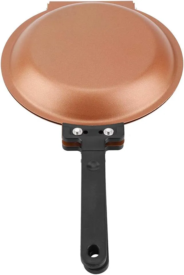 BORDSTRACT Pancake Maker, Pancake Pan Japan, Double Sided Frying Pan Non-Stick Flip Folding Frying Pan (Gold)