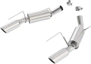 BORLA 11750 Axle-Back Perf. Exhaust Sys. for '05-'09 Ford Mustang GT 4.6L V8 & '07-'09 Shelby GT500 5.4L V8 T-304 Stainless Steel S-Type Dual Split Rear Exit Single 4" Round Chrome Tips Each Side