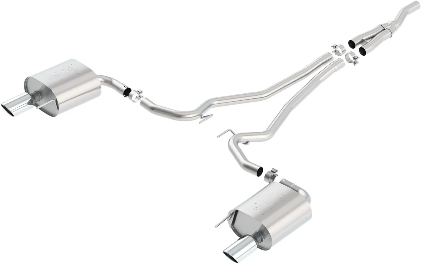 BORLA 140585 Cat-Back Performance Exhaust System for 2015-2023 Ford Mustang 4 Cyl. T-304 Stainless Steel ATAK Sound Dual Split Rear Exit Single 4" Round Chrome Tips On Each Side