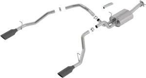 BORLA 140752BC Cat-Back Perf. Exhaust Sys. for '19-'23 Ram 1500 V8 Incl. E-Torque Incl. Rebel & G/T Models (Exc. Classic) T-304 S-Type Dual Split Rear Exit Single 5" Round Black Chrome Tips Each Side.