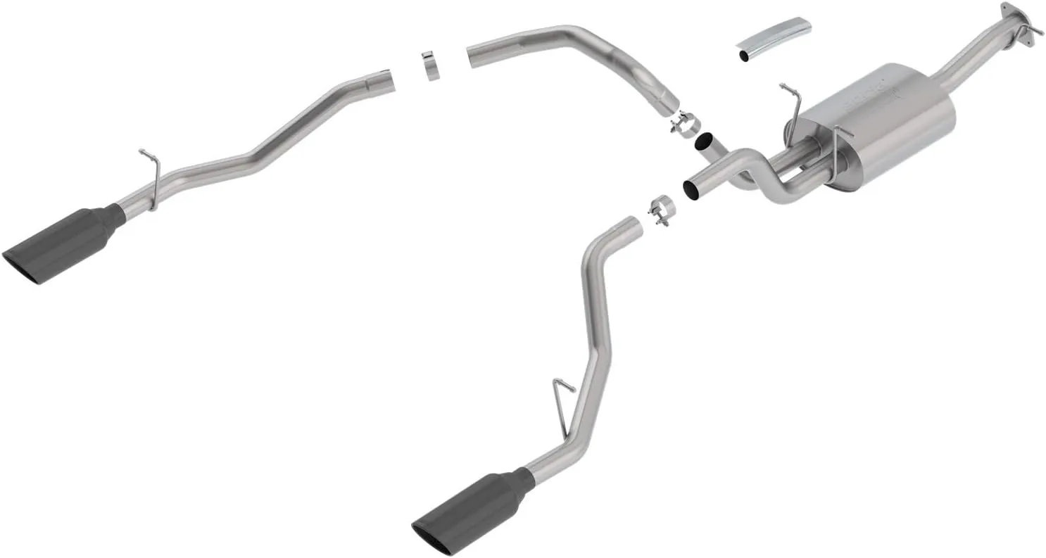 BORLA 140753BC Cat-Back Perf. Exhaust System for 2019-2023 Ram 1500 V8 (Incl. E-Torque) (Exc. Classic) T-304 Stainless Steel ATAK Sound Dual Split Rear Exit Single 5" Round Black Chrome Tips Each Side