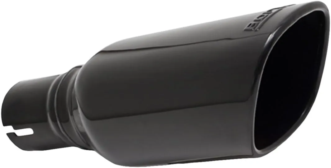 BORLA 20161 Exhaust Tip 2.25" Inlet - 3.5" x 3.28" Single Square Rolled-Edge Angle-Cut Outlet - 10.5" Long With Black Chrome Finish Embossed With BORLA Logo. Clamp On Mounting. Clamp Included.