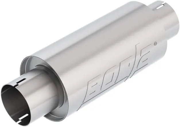 BORLA 401343 Resonator/Specialty Resonator - 3" Center Inlet/ 3" Center Outlet 5" Round x 10" Long Body 15" Overall Length. Universal Part. Reversible Design. Notched Necks.