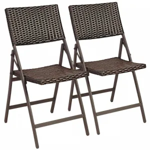 Brown Folding Metal Outdoor Dining Chair (Set of 2)