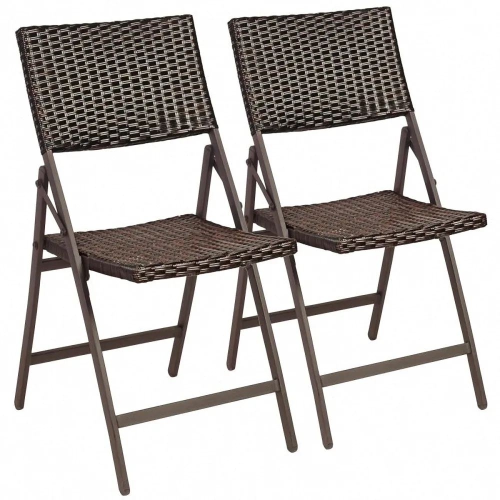 Brown Folding Metal Outdoor Dining Chair (Set of 2)