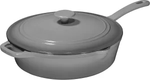 Bruntmor 5qt Grey Enameled Cast Iron Skillets with Lid and Handle, Non Stick Cookware and Grill for Casserole Dish, 5 Quarts Dutch Oven Skillet Grill Frying Pan,Saute pan,Bakeware