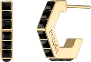 Bulova Jewelry Men's Icon Gold Stainless Steel with Black Spinel Inlay Open Hexagon Shape C-Hoop Earrings, Style: BVE1015-GSTBSP