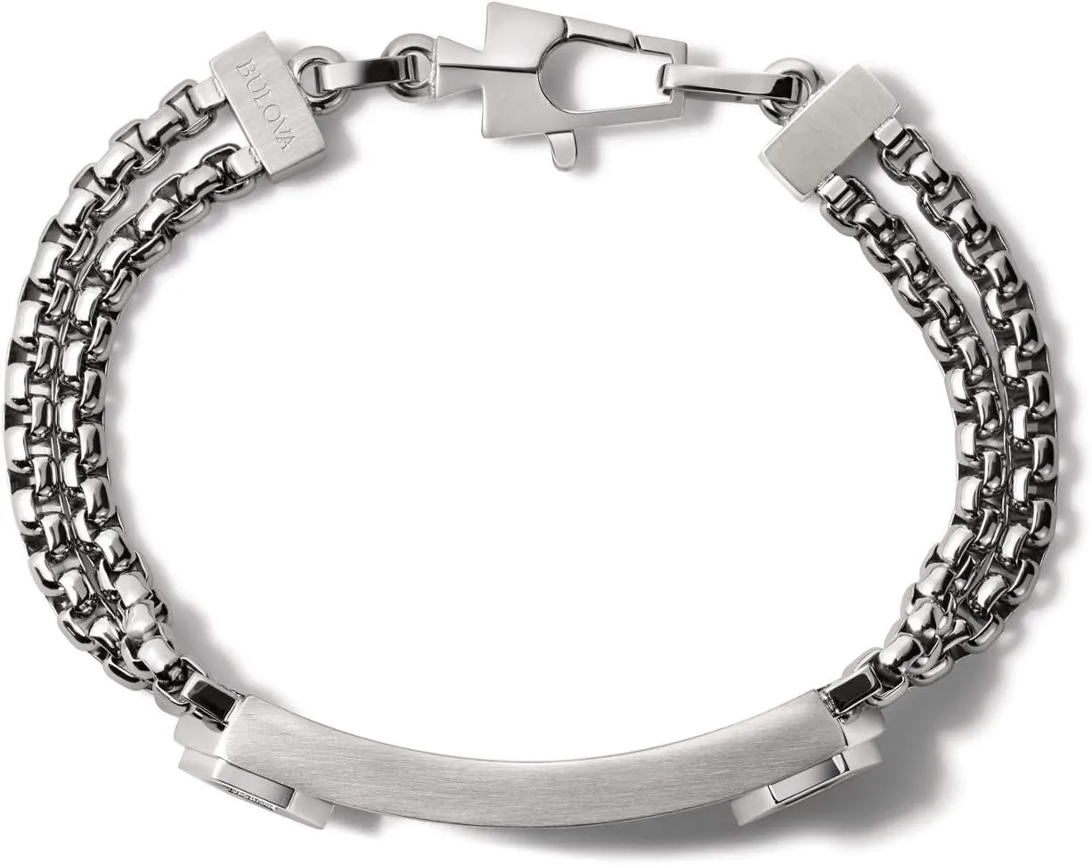 Bulova Men's Precisionist Stainless Steel Double-Chain Link with Knurled Texture ID Plaque Bracelet