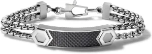 Bulova Men's Precisionist Stainless Steel Double-Chain Link with Knurled Texture ID Plaque Bracelet