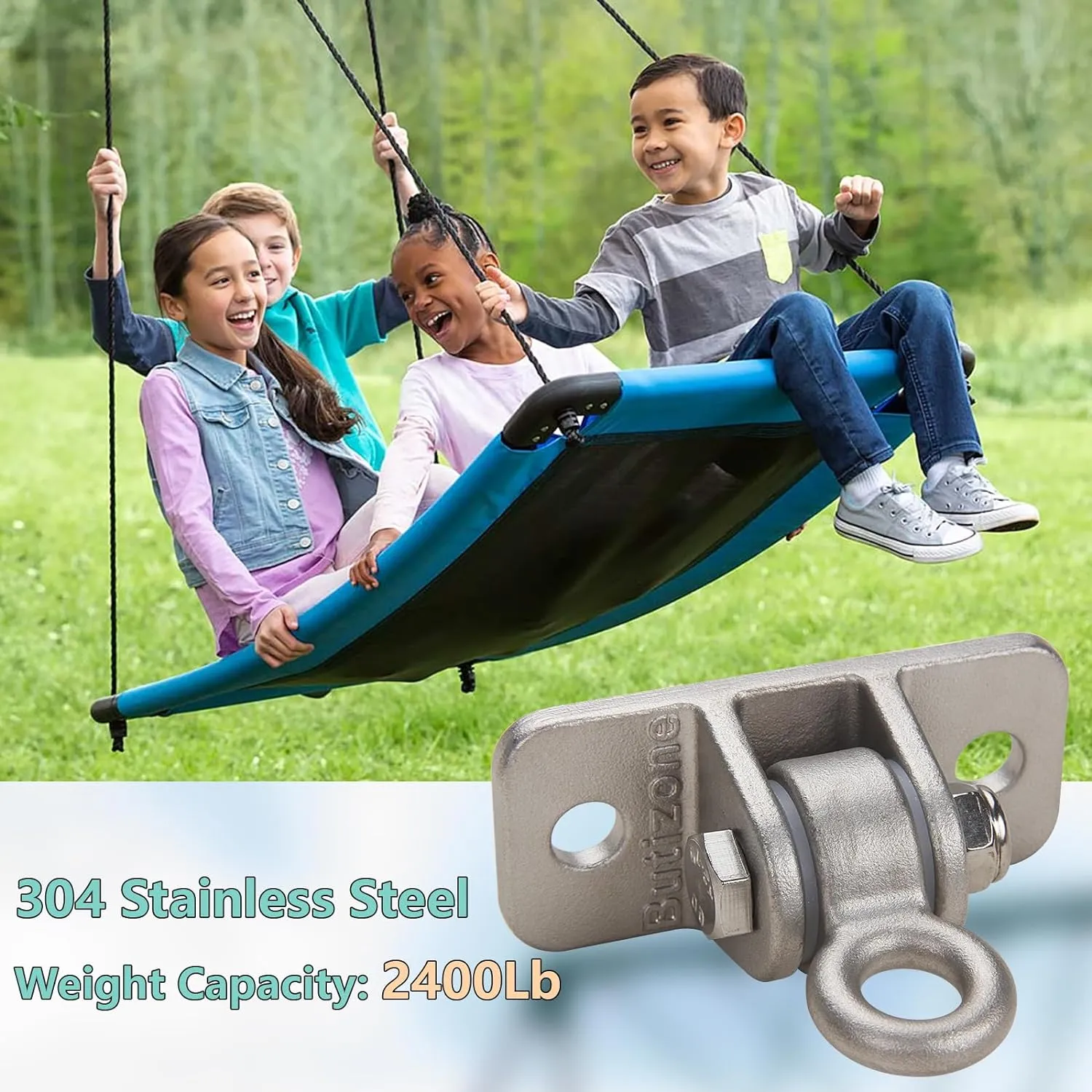 Butizone Heavy Duty Swing Hangers, 304 Stainless Steel for Wooden Sets, Swing Hooks Bracket Screws Bolts with Snap Hooks for Playground, Porch, Yoga, Swing Seat, Indoor Outdoor, Set of 2