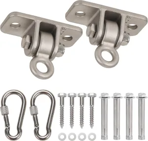 Butizone Heavy Duty Swing Hangers 304 Stainless Steel for Wooden Sets, Swingset Hooks Screws Bolts with Snap Hook for Playground, Porch, Swing Seat, Indoor Outdoor, Set of 2,Mounting Hardware Included