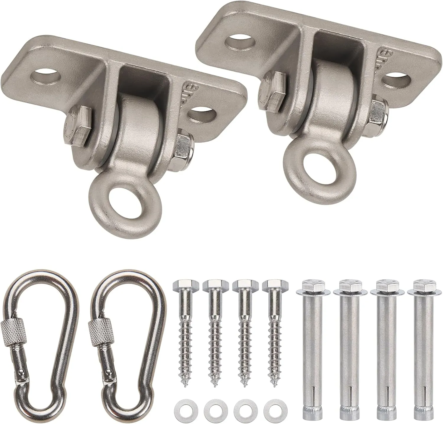 Butizone Heavy Duty Swing Hangers 304 Stainless Steel for Wooden Sets, Swingset Hooks Screws Bolts with Snap Hook for Playground, Porch, Swing Seat, Indoor Outdoor, Set of 2,Mounting Hardware Included