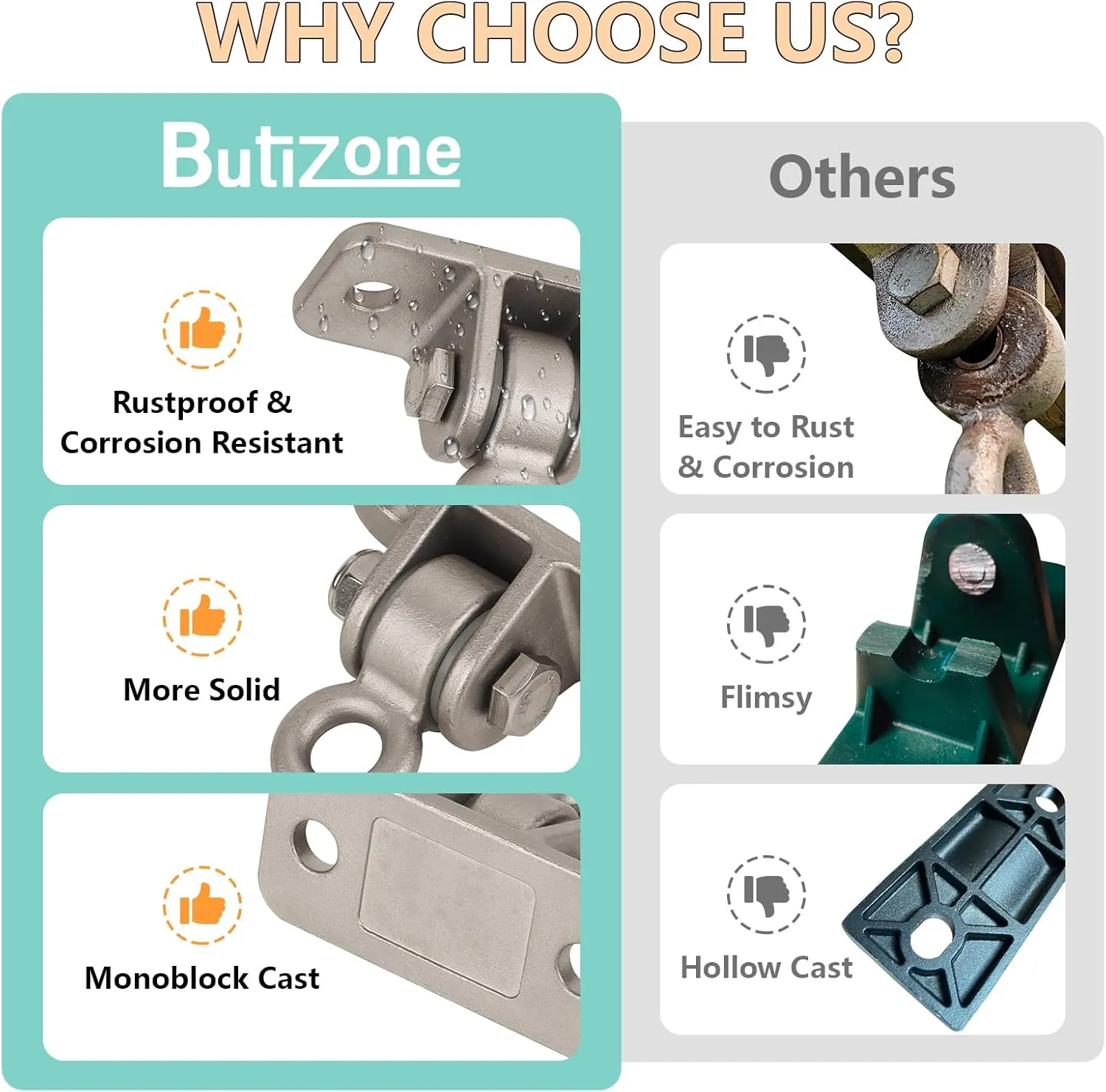 Butizone Heavy Duty Swing Hangers 304 Stainless Steel for Wooden Sets, Swingset Hooks Screws Bolts with Snap Hook for Playground, Porch, Swing Seat, Indoor Outdoor, Set of 2,Mounting Hardware Included