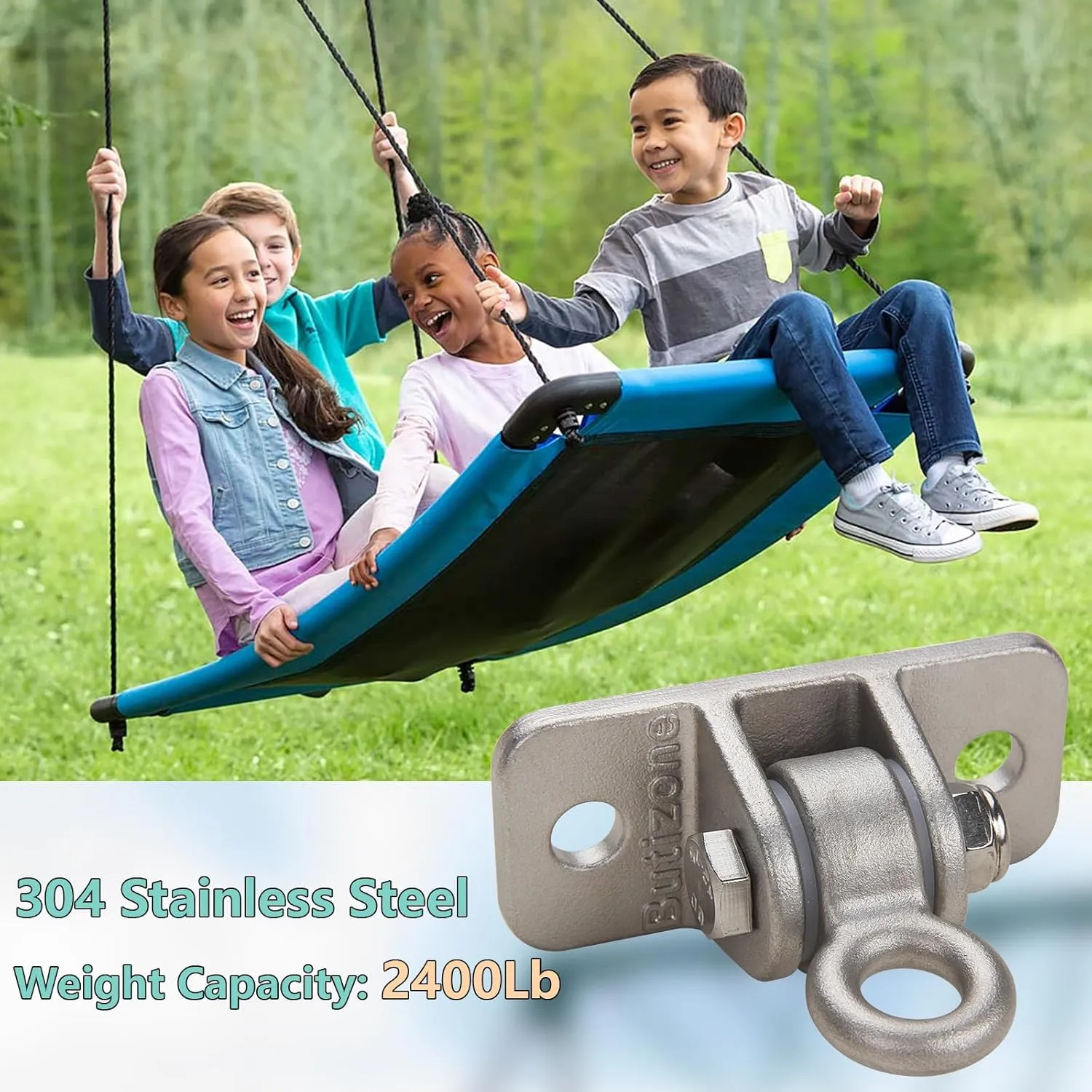 Butizone Heavy Duty Swing Hangers 304 Stainless Steel for Wooden Sets, Swingset Hooks Screws Bolts with Snap Hook for Playground, Porch, Swing Seat, Indoor Outdoor, Set of 2,Mounting Hardware Included