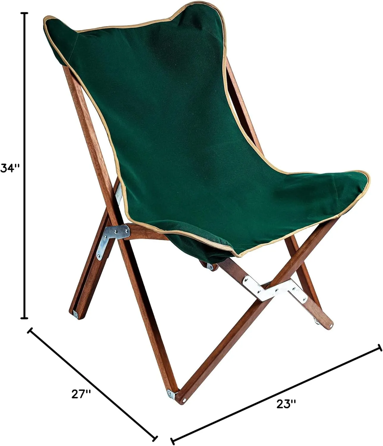BYER OF MAINE - Pangean Butterfly Chair, Easy to Fold Hardwood Sling Chair for Beach and Camping - 34" H x 23" W, 27" D, Single - Green