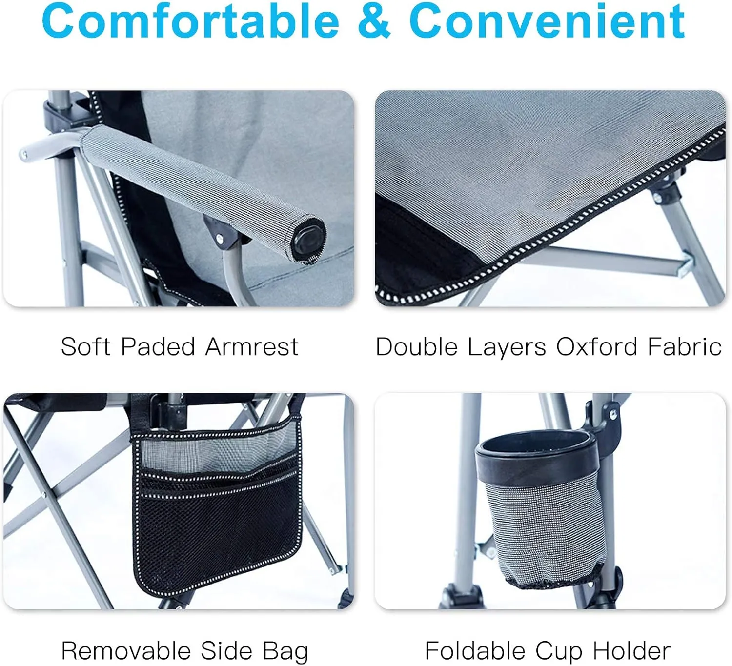 Camping Chair for Adults,Portable Folding Lawn Chair for Outside,Heavy Duty Camping Chair Support up to 330lbs,Collapsible Outdoor Beach Chair with Cup Holder(Grey)