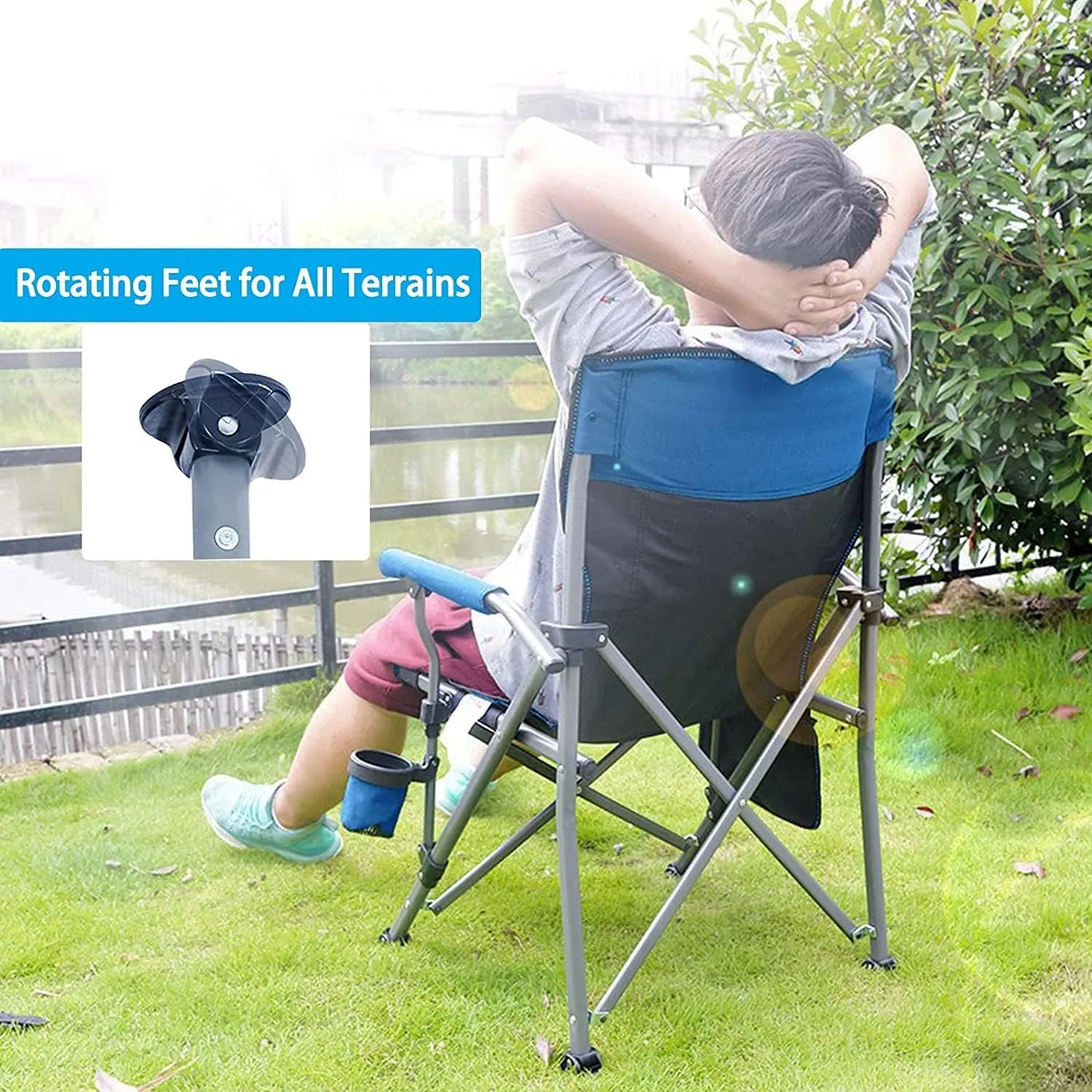 Camping Chair for Adults,Portable Folding Lawn Chair for Outside,Heavy Duty Camping Chair Support up to 330lbs,Collapsible Outdoor Beach Chair with Cup Holder(Grey)