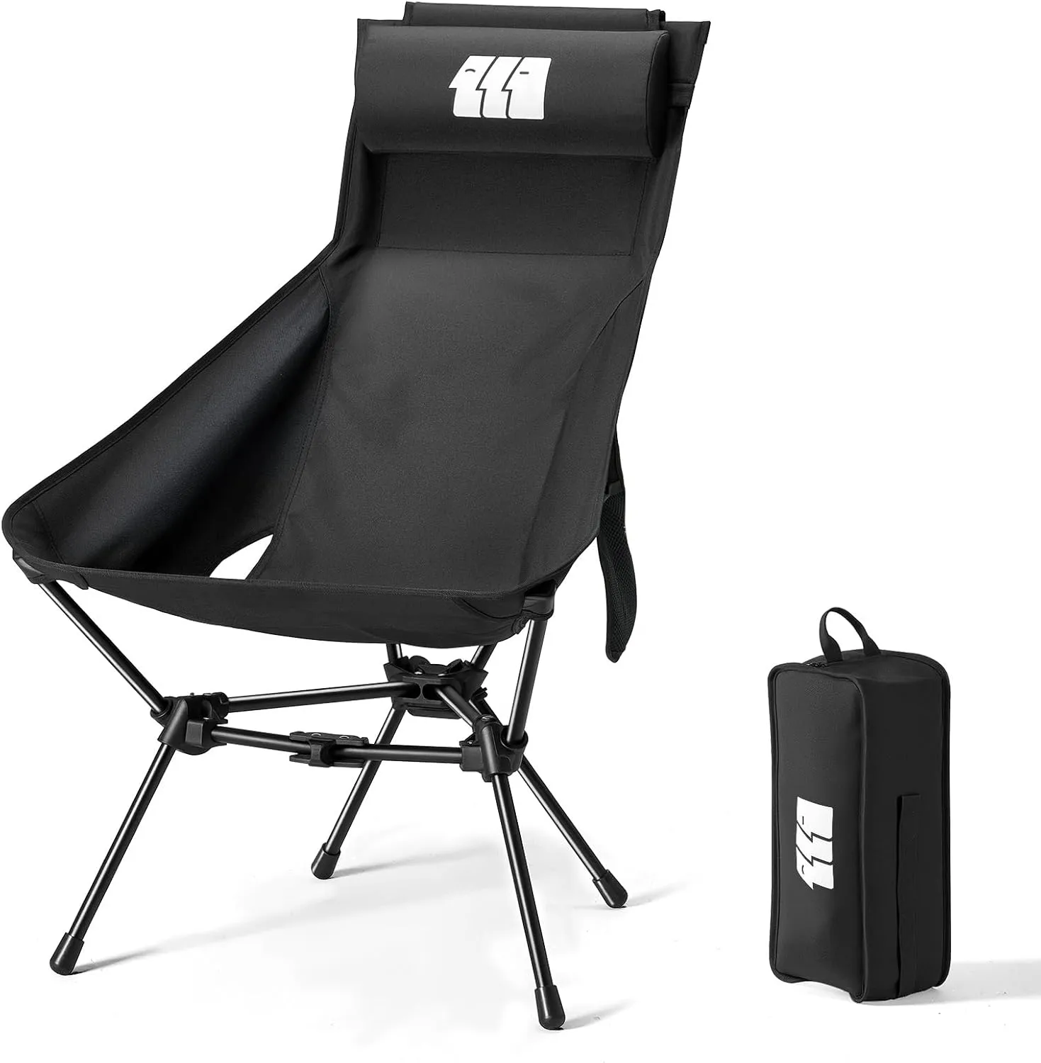 Camping Chair, High Back Folding Camping Chair with Removable Headrest and Carry Bag, Heavy Duty Compact Chair for Outdoor Camp, Travel, Beach, Picnic, Fishing, Suitable for Adults (Black)