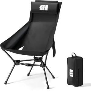 Camping Chair, High Back Folding Camping Chair with Removable Headrest and Carry Bag, Heavy Duty Compact Chair for Outdoor Camp, Travel, Beach, Picnic, Fishing, Suitable for Adults (Black)