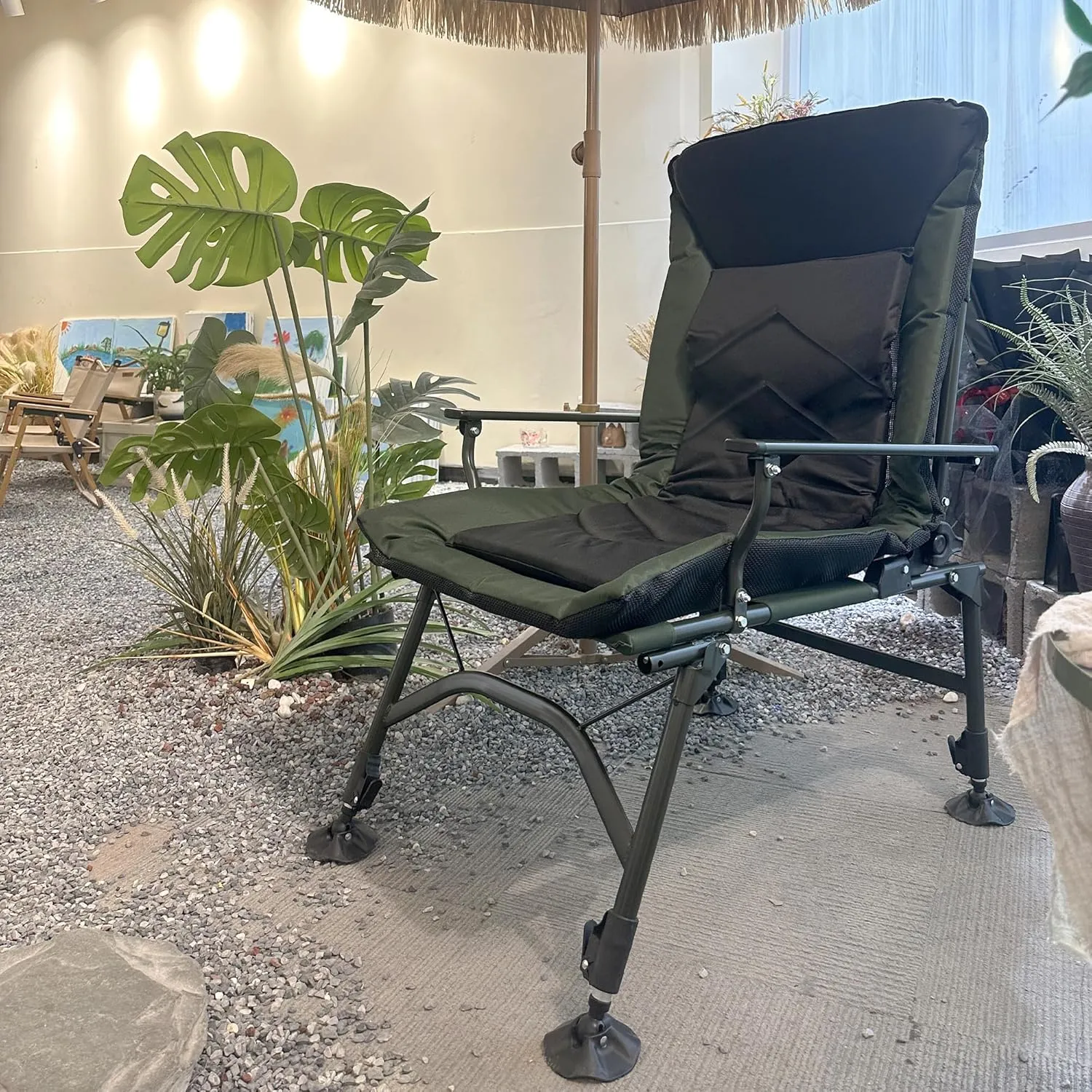 Camping Chair, High Back Heavy Duty Lawn Folding Chair, Support 330 LBS, with Adjustable Legs and Backrest, for Fishing, Beach, Leisure or Outdoor, Green   Black