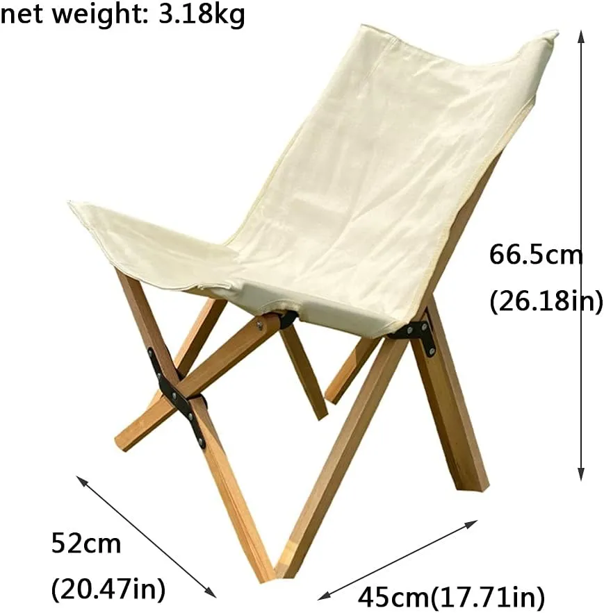 Camping Chair Outdoor Fishing Chairs Balcony Lounge Chair Portable Camping Beach Chair Outdoor Courtyard High Back Chair, 52*45*66.5cm, Natural