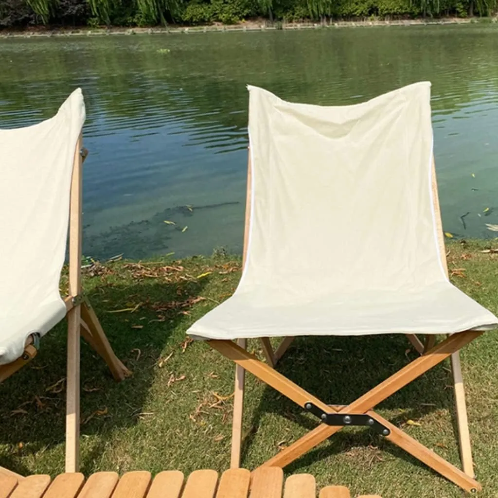 Camping Chair Outdoor Fishing Chairs Balcony Lounge Chair Portable Camping Beach Chair Outdoor Courtyard High Back Chair, 52*45*66.5cm, Natural