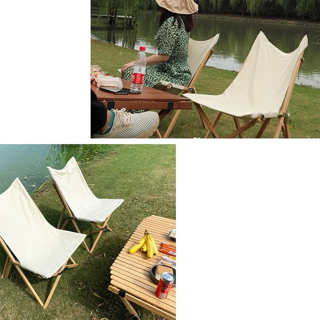 Camping Chair Outdoor Fishing Chairs Balcony Lounge Chair Portable Camping Beach Chair Outdoor Courtyard High Back Chair, 52*45*66.5cm, Natural