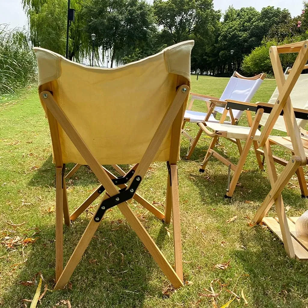 Camping Chair Outdoor Fishing Chairs Balcony Lounge Chair Portable Camping Beach Chair Outdoor Courtyard High Back Chair, 52*45*66.5cm, Natural