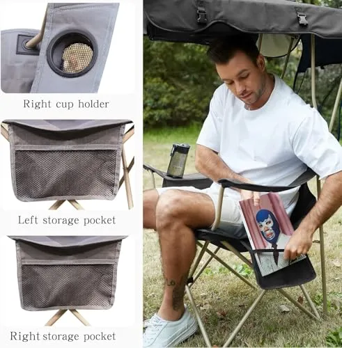 Camping Chair w/ Canopy Shade,Portable Folding Chair with UPF 50  Sun Shade