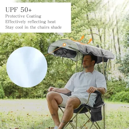 Camping Chair w/ Canopy Shade,Portable Folding Chair with UPF 50  Sun Shade
