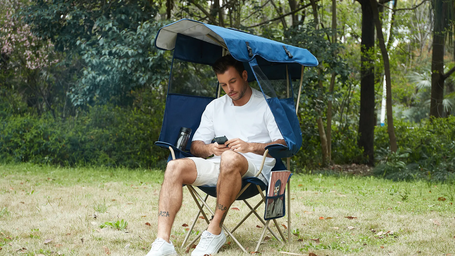 Camping Chair w/ Canopy Shade,Portable Folding Chair with UPF 50  Sun Shade