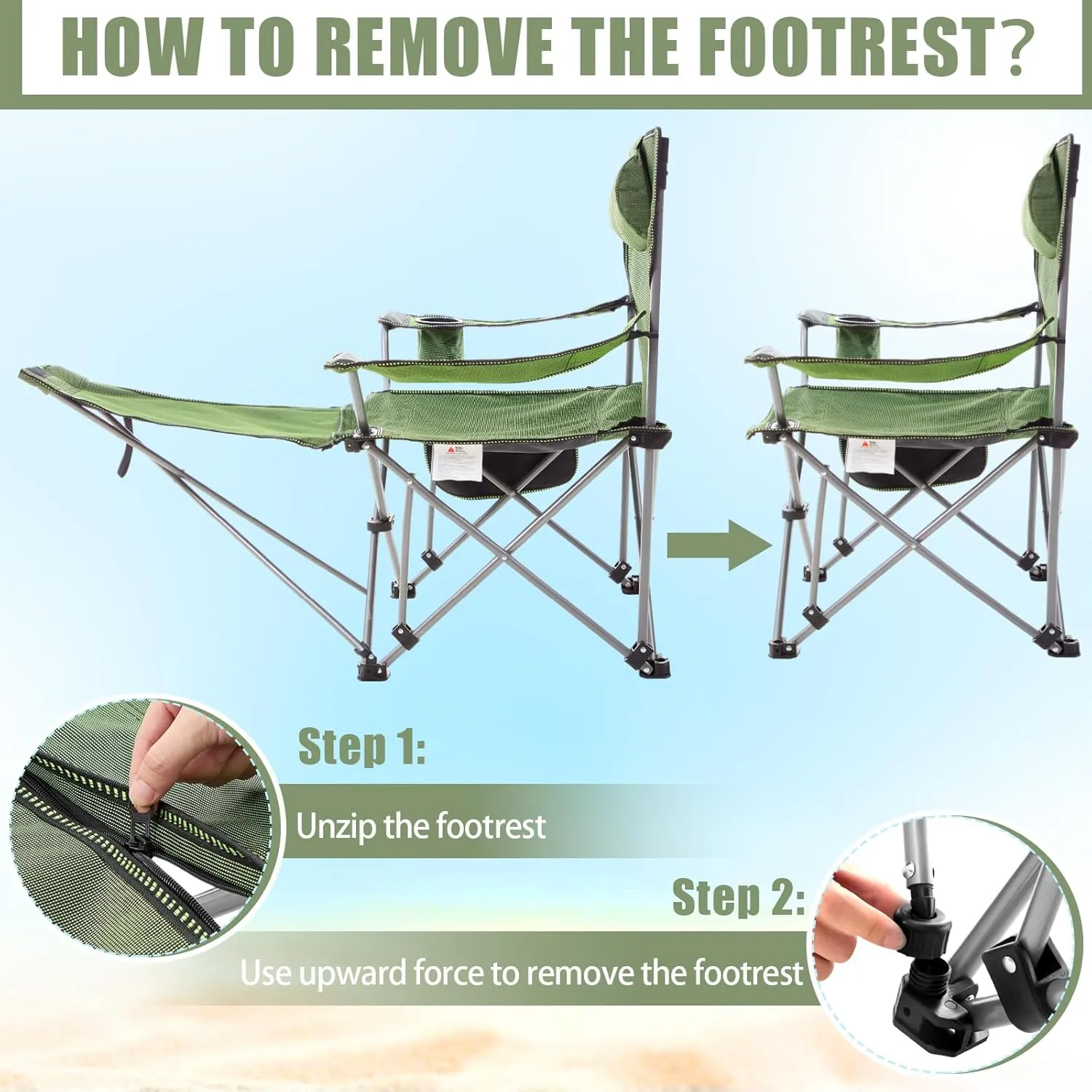 Camping Chair with Umbrella Reclining Chair with Foot Rest with Universal Clamp UPF 50  360 Degree Adjustable Umbrella Portable Lightweight Foldable for Outdoor