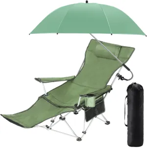 Camping Chair with Umbrella Reclining Chair with Foot Rest with Universal Clamp UPF 50  360 Degree Adjustable Umbrella Portable Lightweight Foldable for Outdoor
