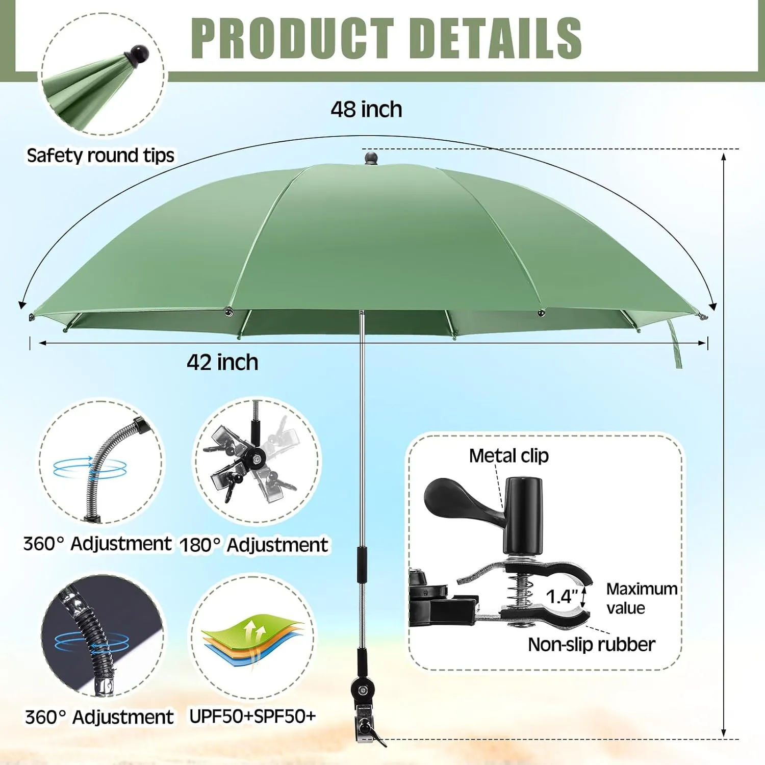 Camping Chair with Umbrella Reclining Chair with Foot Rest with Universal Clamp UPF 50  360 Degree Adjustable Umbrella Portable Lightweight Foldable for Outdoor