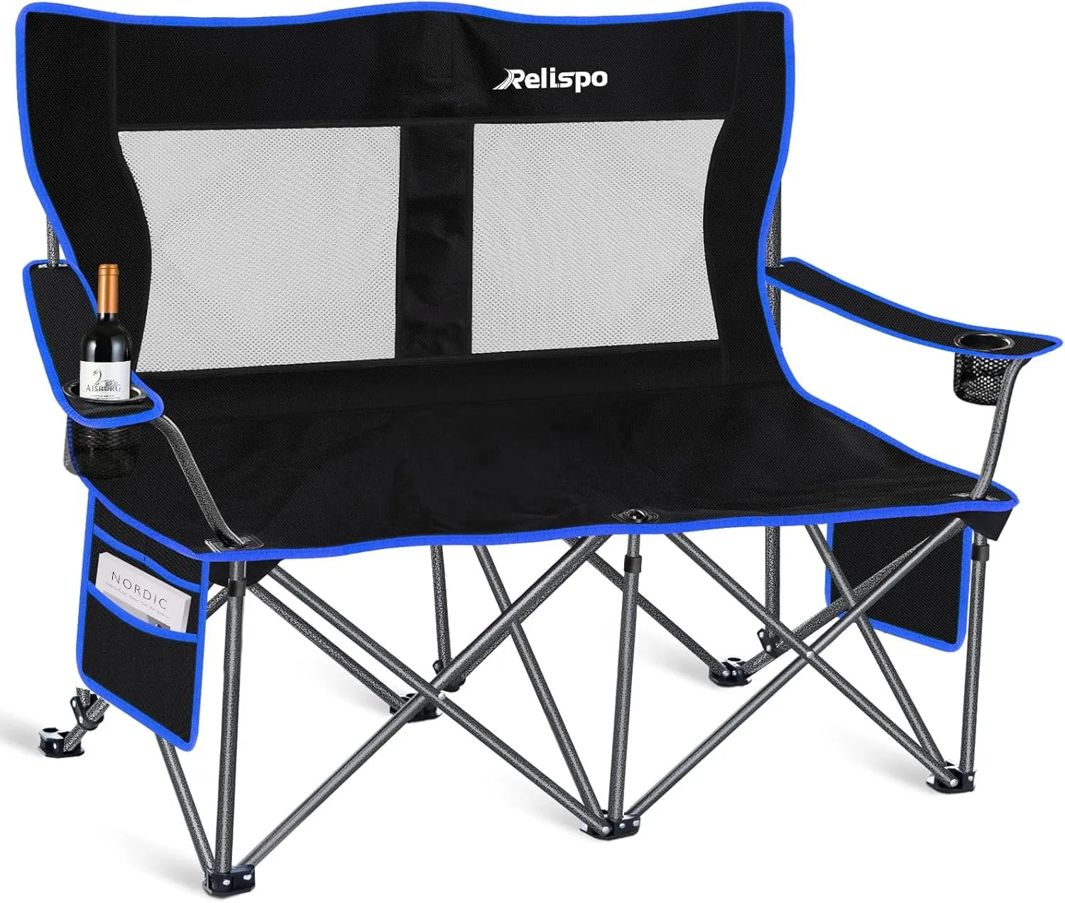Camping Chairs Oversized Camping Chair Portable Lawn Chair Double Camping Chair for Adults Heavy Duty Folding Chair Support 700LBS with Big Side Organizer Pockets for Camping/Car Trunk/Beach/Campfires
