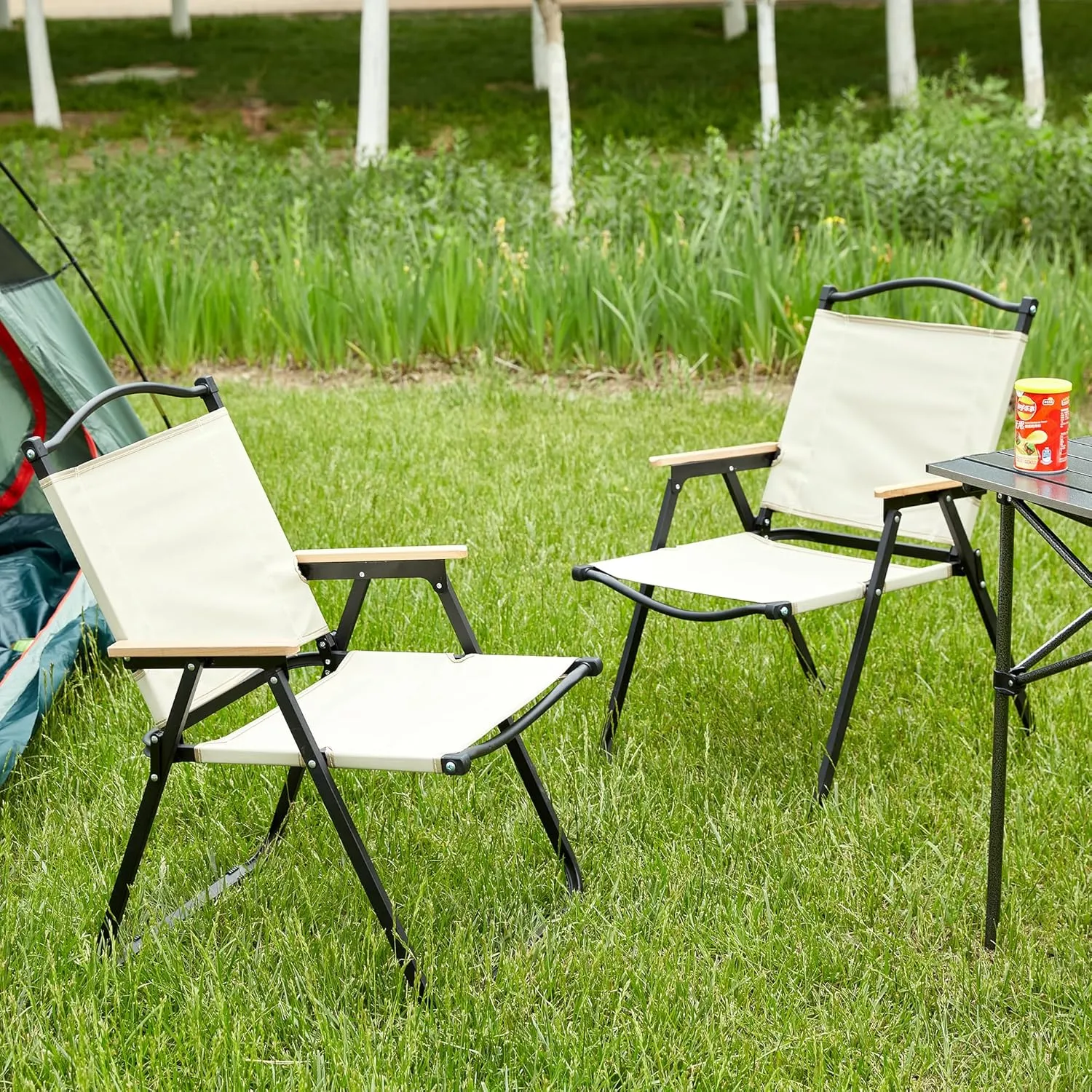 Camping Chairs,2-Piece Folding Outdoor Chair for Indoor,Outdoor Camping,Picnics,Beach,Backyard,BBQ,Party,Patio,Beige (2)