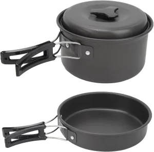Camping Cookware Mess Kit Anti Scalding Folding Handle Camping Cooking Pans Set for Travel Outdoor Activities