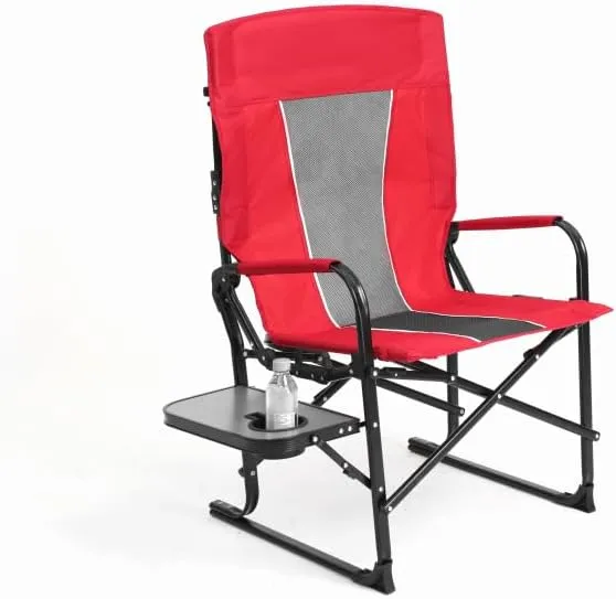 Camping Directors Chair, Heavy Duty,Oversized Portable Folding Chair with Side Table, Pocket for Beach, Fishing,Trip,Picnic,Lawn Grey (Red   Steel)