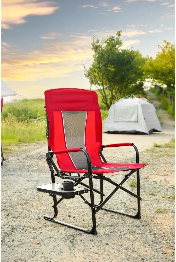 Camping Directors Chair, Heavy Duty,Oversized Portable Folding Chair with Side Table, Pocket for Beach, Fishing,Trip,Picnic,Lawn Grey (Red   Steel)