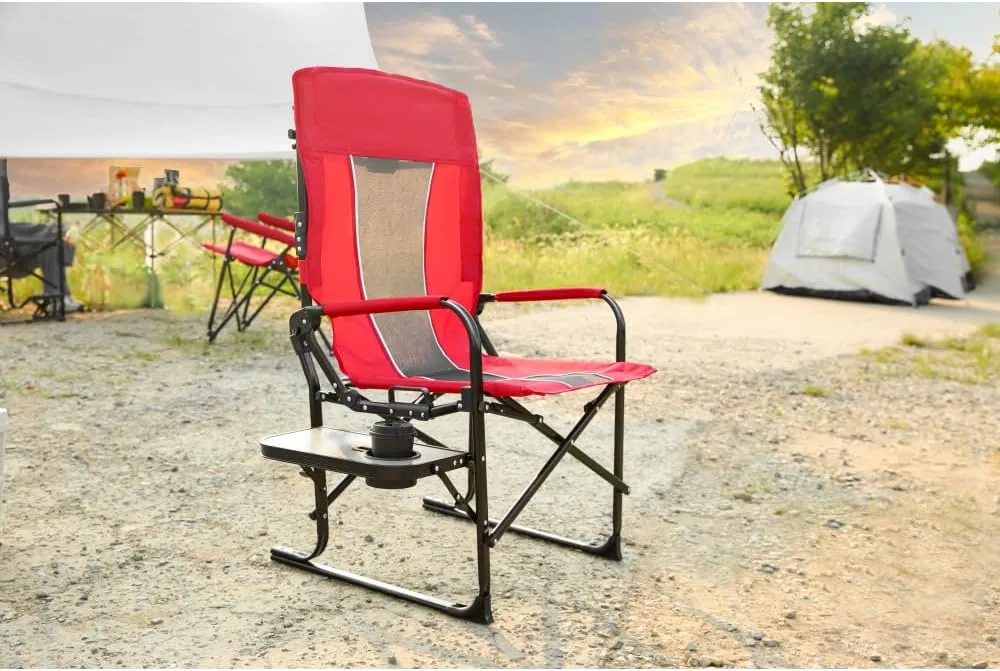 Camping Directors Chair, Heavy Duty,Oversized Portable Folding Chair with Side Table, Pocket for Beach, Fishing,Trip,Picnic,Lawn Grey (Red   Steel)