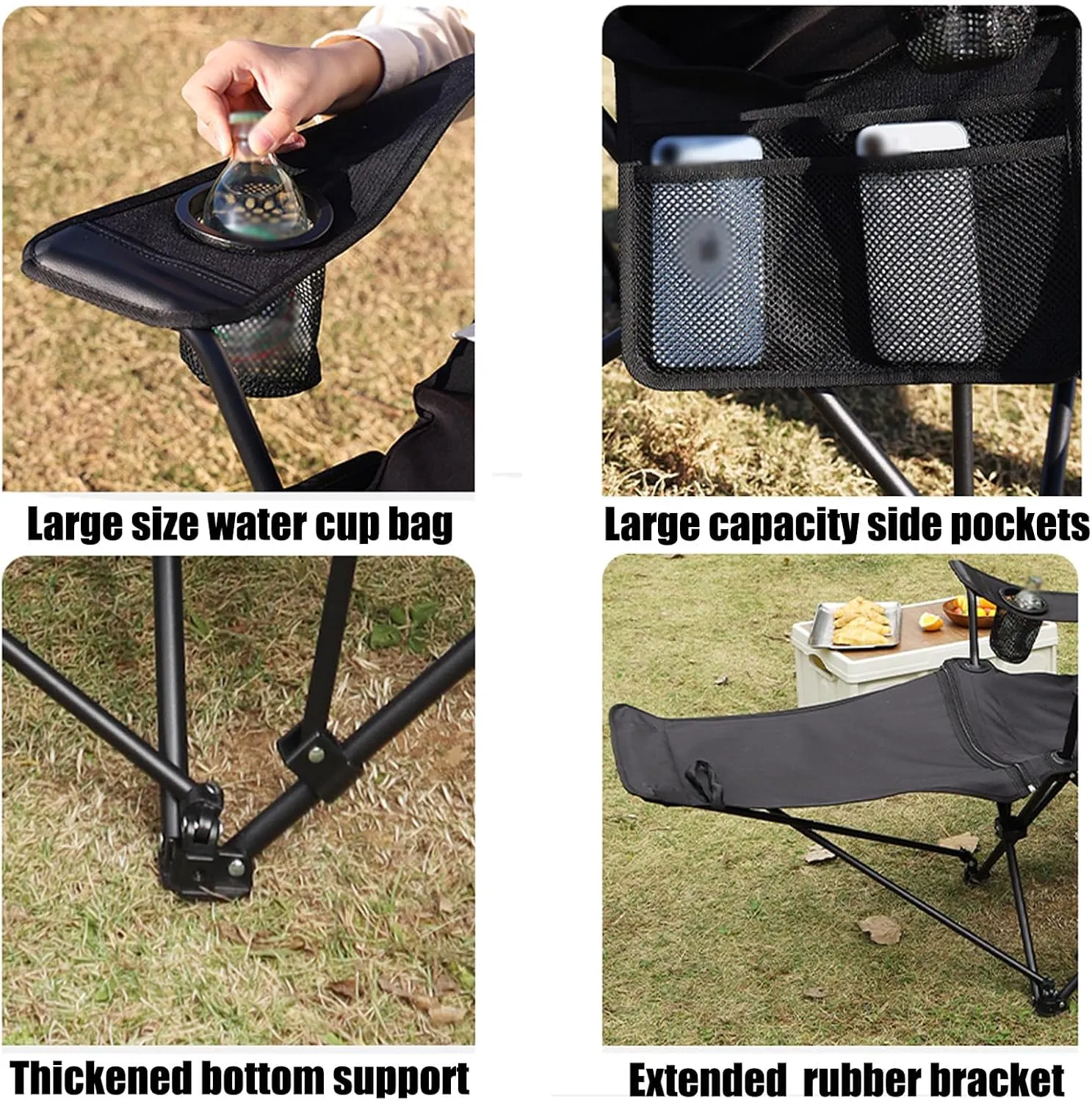 Camping Folding Chair - Outdoor Recliner, Four Adjustable Angles, Detachable Foot Rest, Side Storage Bag, Load-bearing Capacity of 150kg, Suitable for Camping and Beach, 53CM*165CM*80CM, Khaki