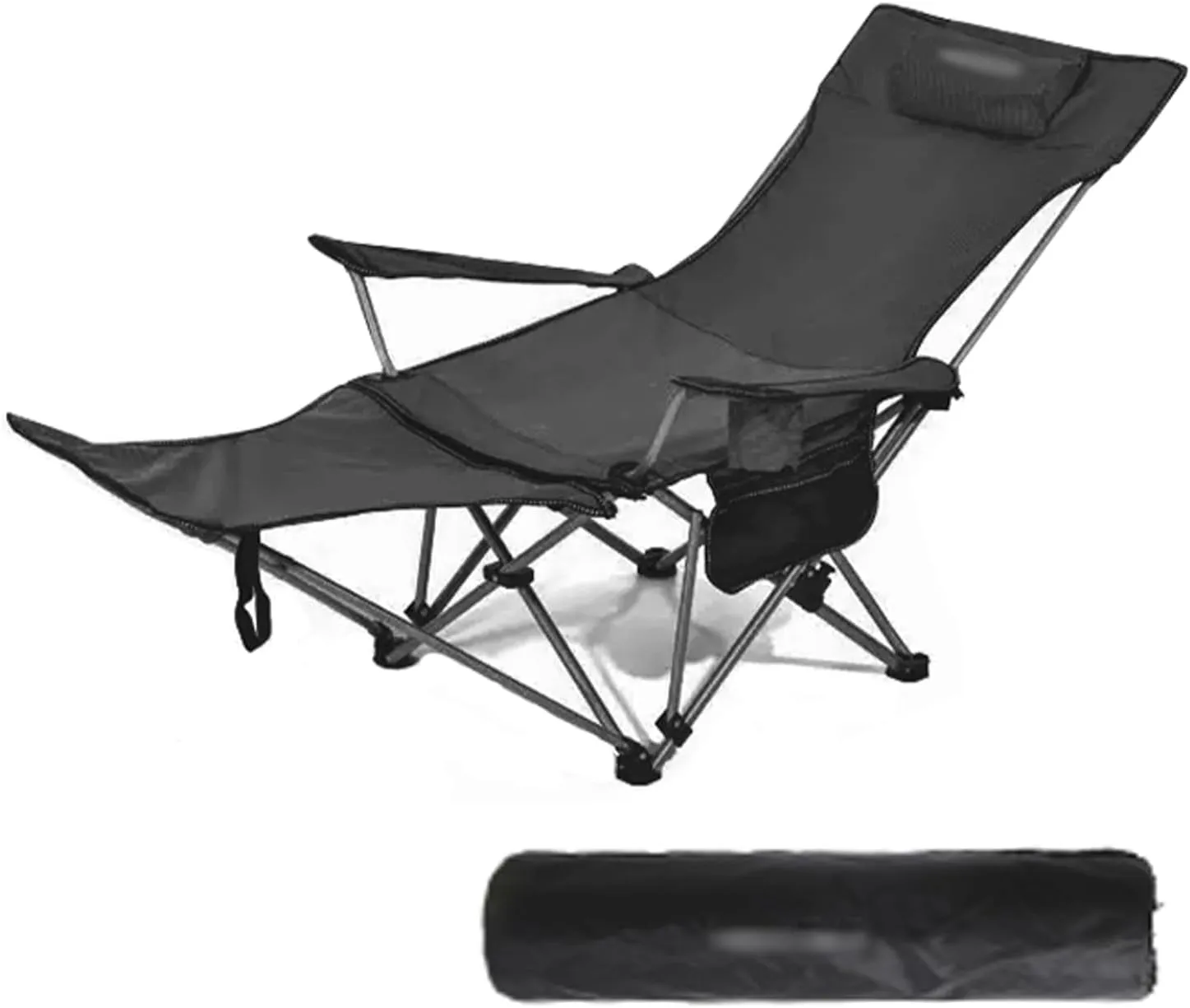 Camping Folding Chair - Outdoor Recliner, Four Adjustable Angles, Detachable Foot Rest, Side Storage Bag, Load-bearing Capacity of 150kg, Suitable for Camping and Beach, 53CM*165CM*80CM, Khaki