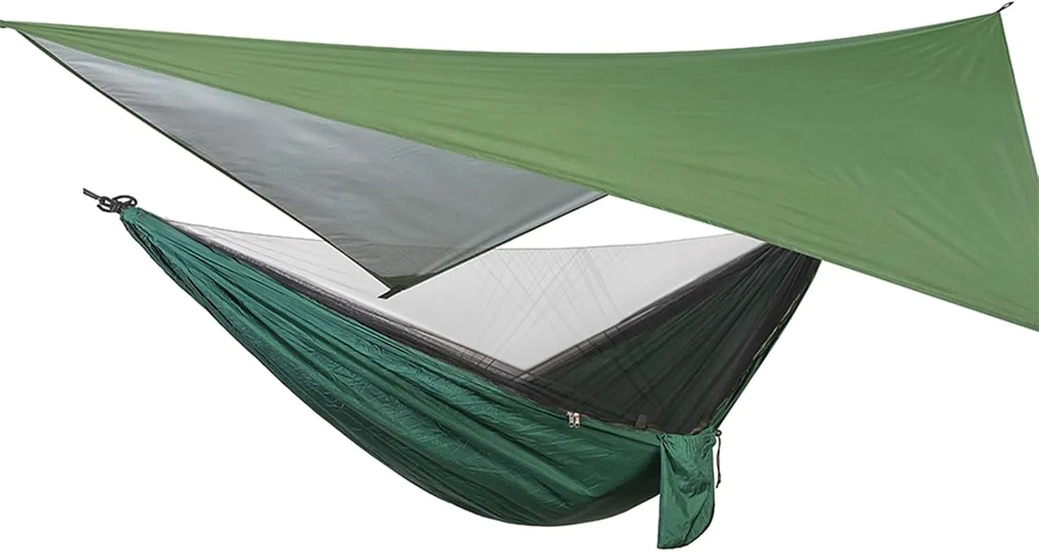 Camping Hammock, Nylon Fabric Polyester Durability Stability Camping Hammock, Strong Firm Portable Hammock Tent, for Traveling, Camping[Green]