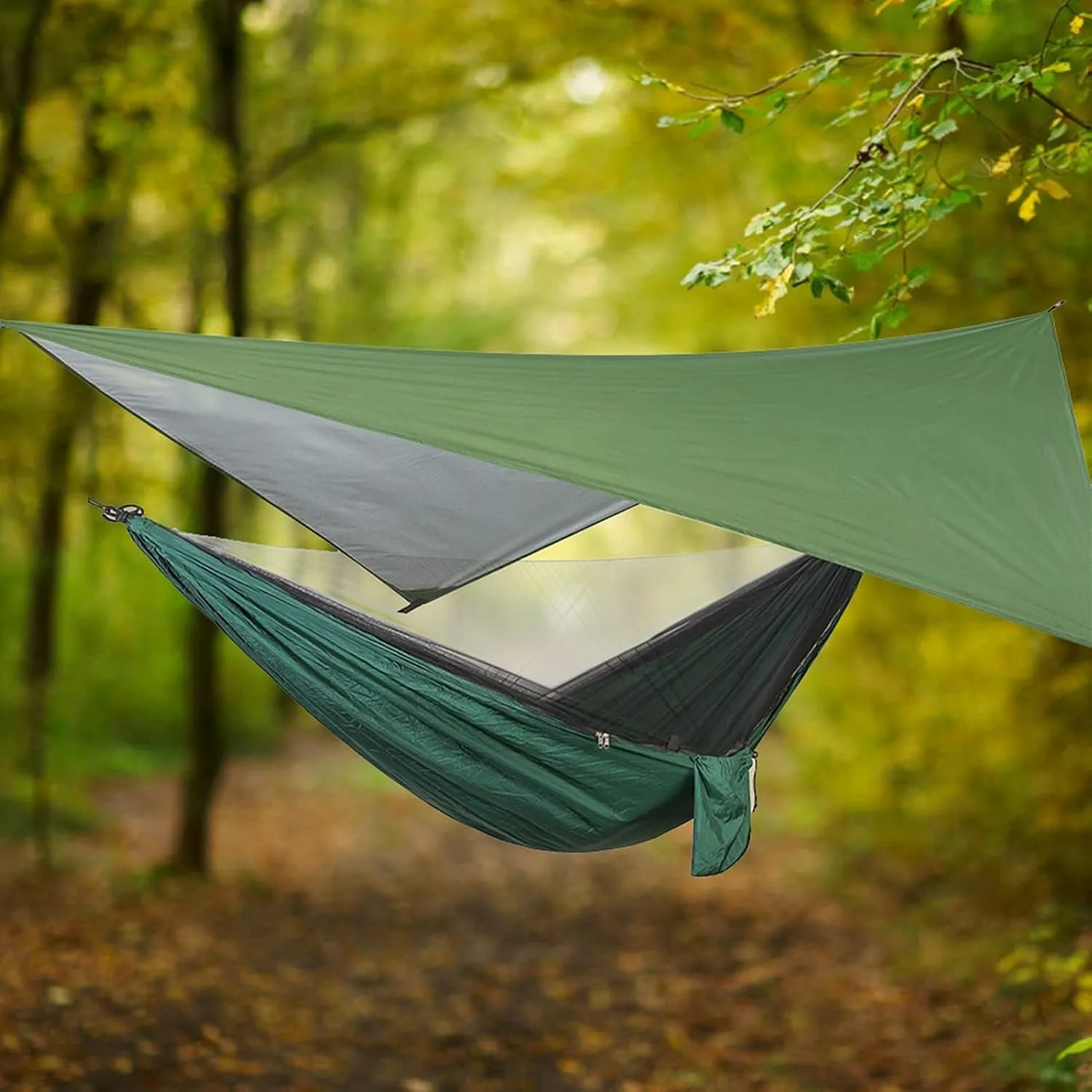 Camping Hammock, Nylon Fabric Polyester Durability Stability Camping Hammock, Strong Firm Portable Hammock Tent, for Traveling, Camping[Green]