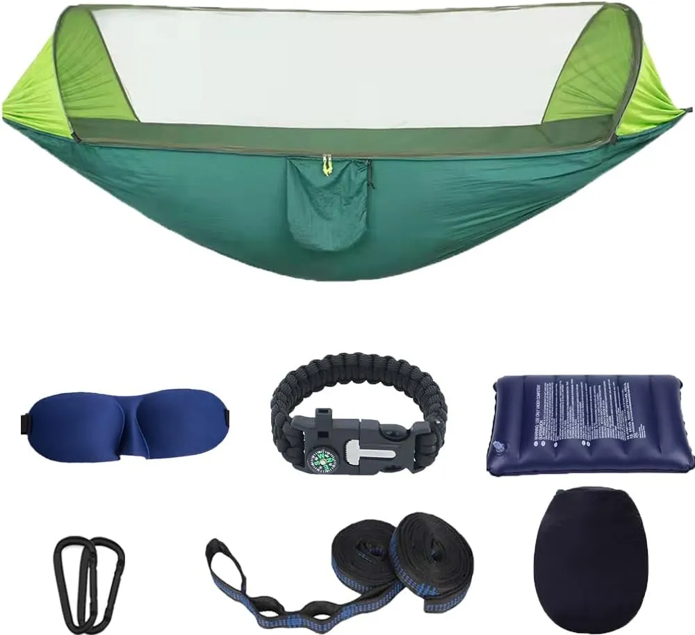 Camping Hammock with Mosquito Net - Portable Travel Hammock Bug Net - Camping Equipment - Hammock Tent for Outdoor Hiking Campin Backpacking Travel (Army Green)